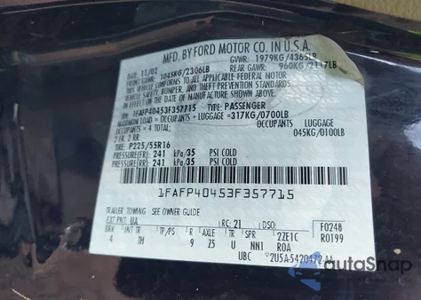 2003 Ford Mustang from USA, damaged, VIN 1FAFP40453F357715